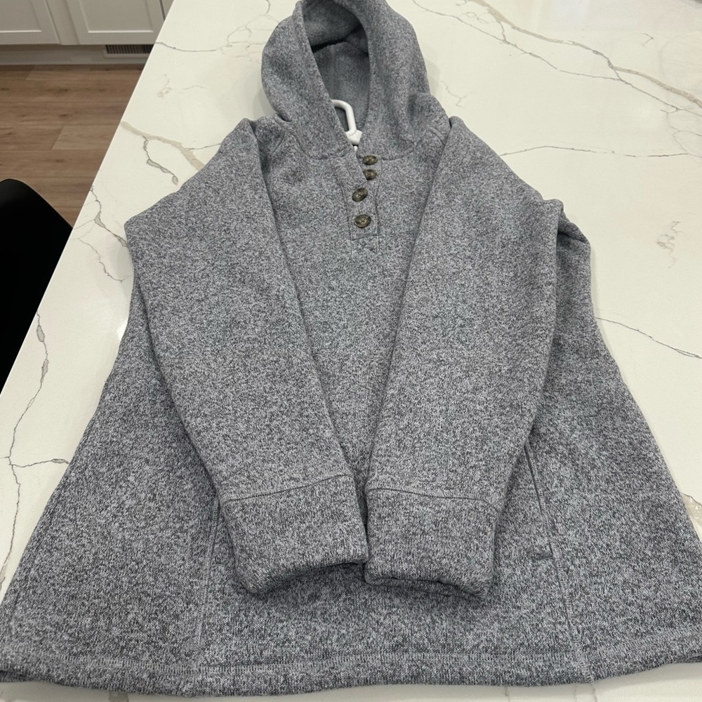 Cabela's Gray Heathered Button Neck Fleece Hoodie Pullover L - Picture 7 of 10